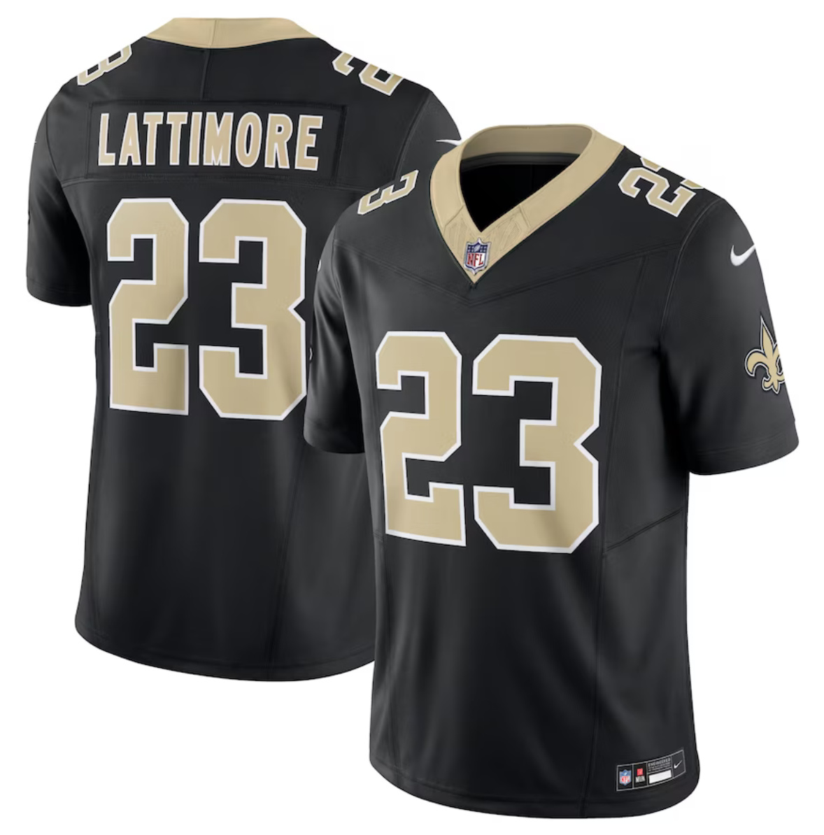 Men's New Orleans Saints #23 Marshon Lattimore Black 2023 F.U.S.E. Vapor Untouchable Limited Stitched Jersey
